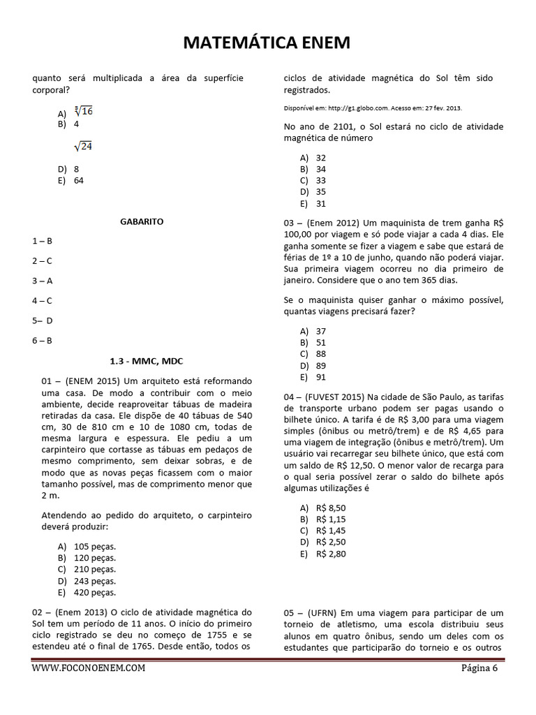 Matemática Enem: Gabarito | PDF