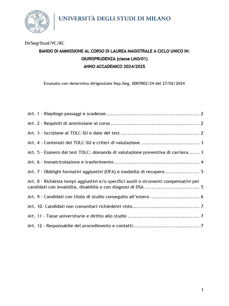 Bando 2025 1 Giurisprudenza C U (Classe LMG 01) PDF