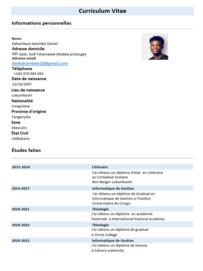 CV Daniel Kahambwe | PDF
