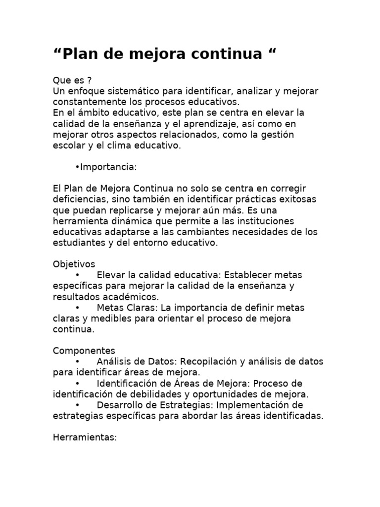 Plan de Mejora Continua | PDF