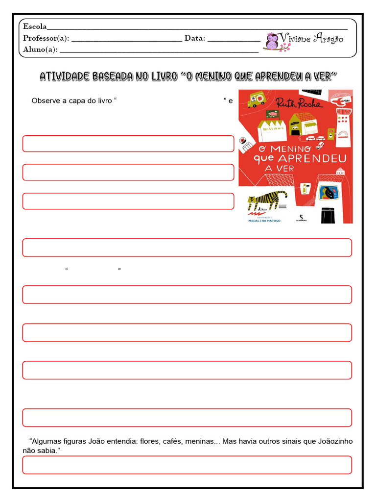O Menino Que Aprendeu A Ver - Atividade | PDF | Livros | Escolas