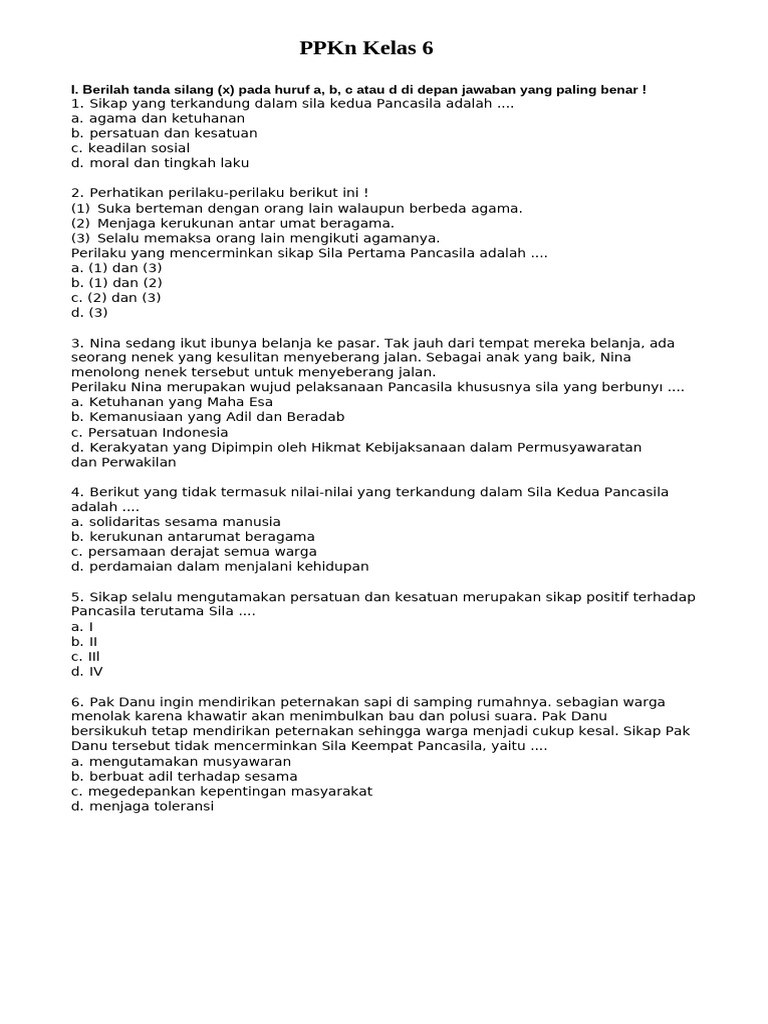 SOAL PKN Kelas 6 | PDF