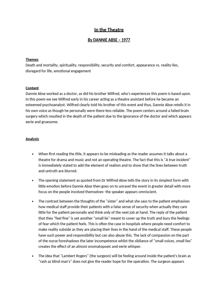 In The Theatre Analysis Pdf