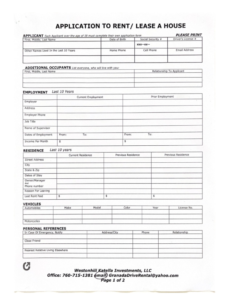 Application To Rent Lease A House | PDF