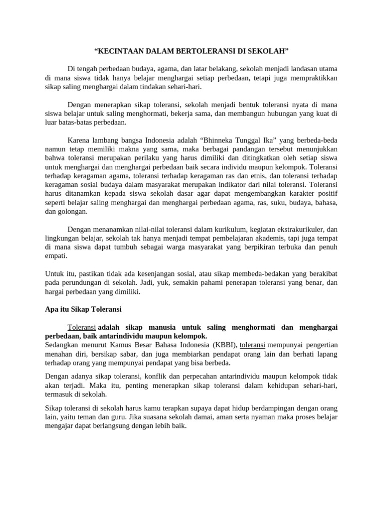 pendidikan toleransi dalam lingkungan sekolah