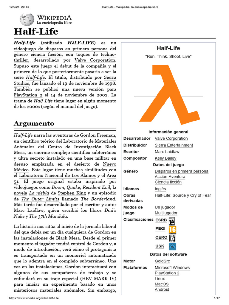 Half-Life - Wikipedia, la enciclopedia libre | PDF