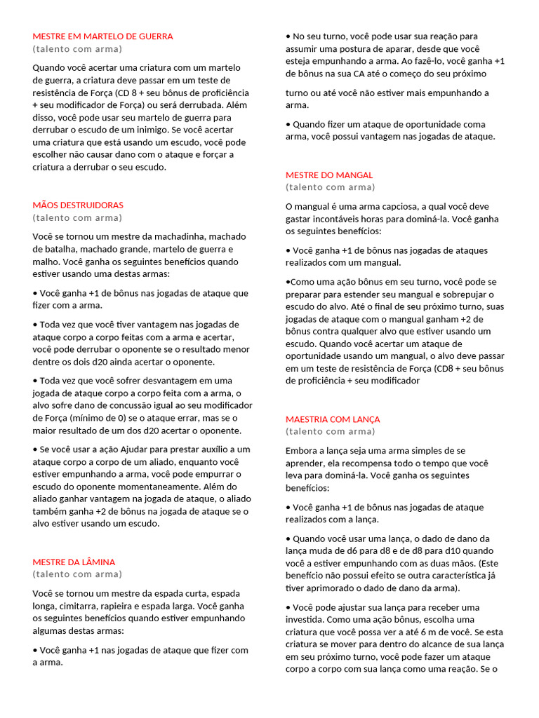 Talentos RPG Adaptação | PDF