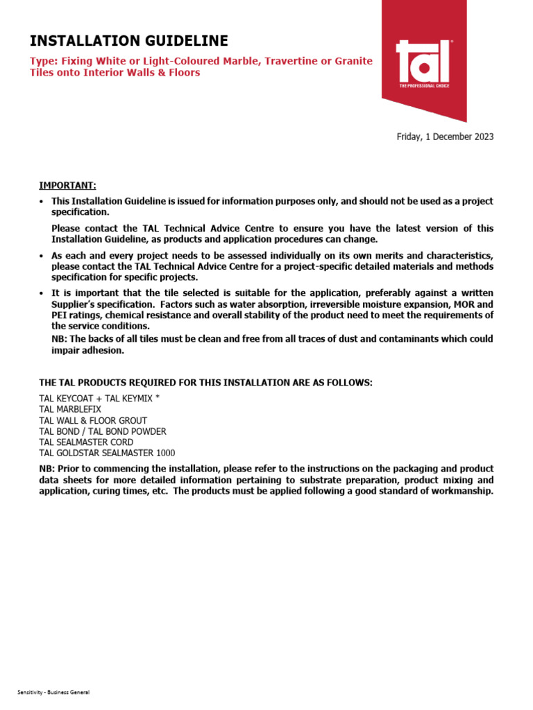 Installation Guideline - Fixing White or Light-Coloured Marble ...