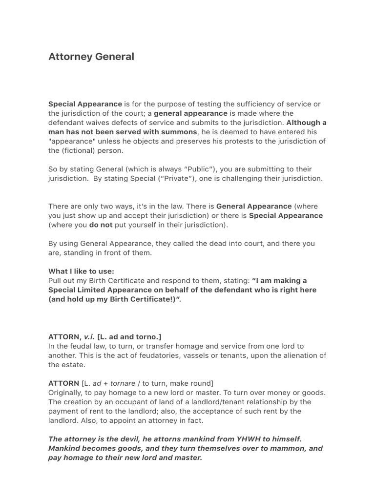 Attorney General Special Appearance VS General | PDF