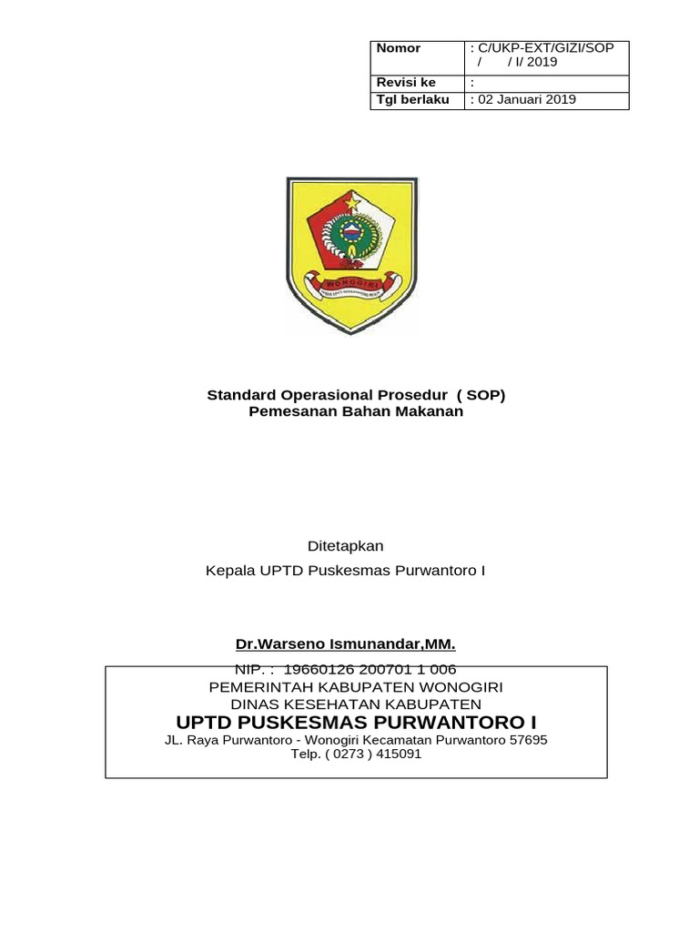 SOP PEMESANAN BAHAN MAKANAN | PDF