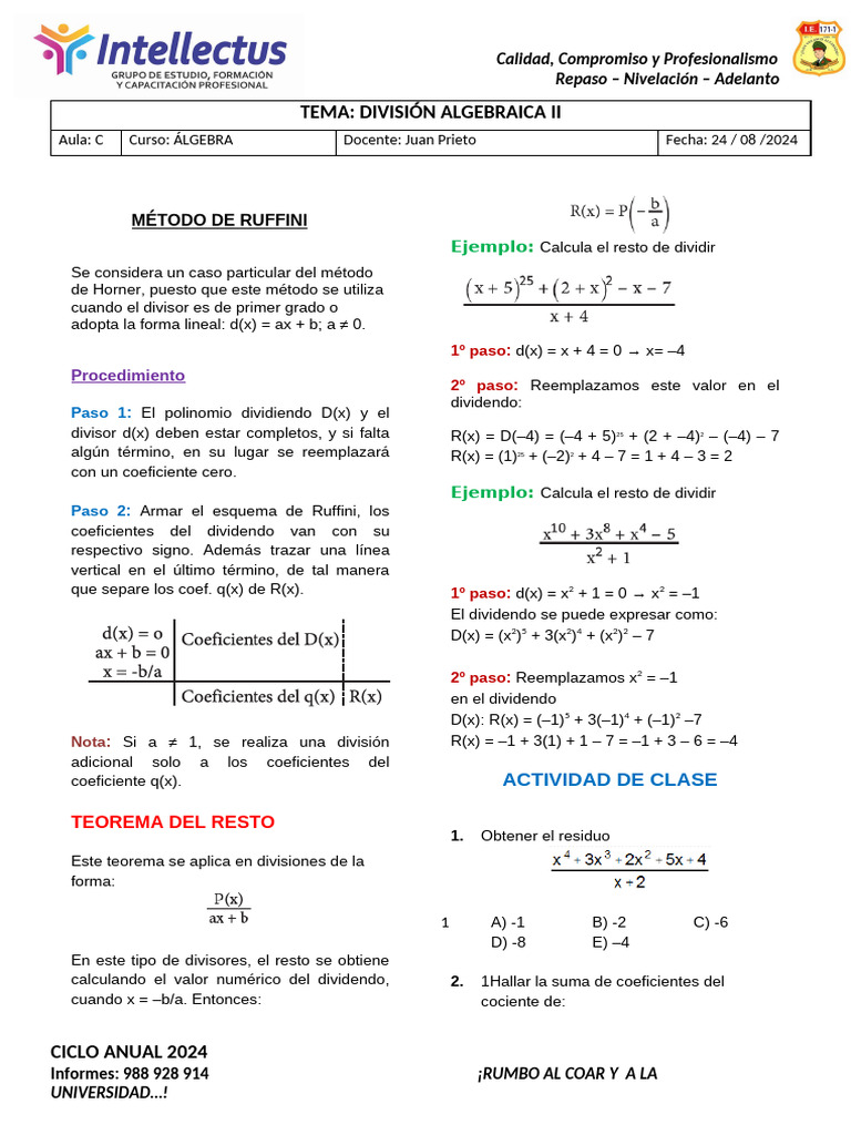 Método de Ruffini en Álgebra | PDF