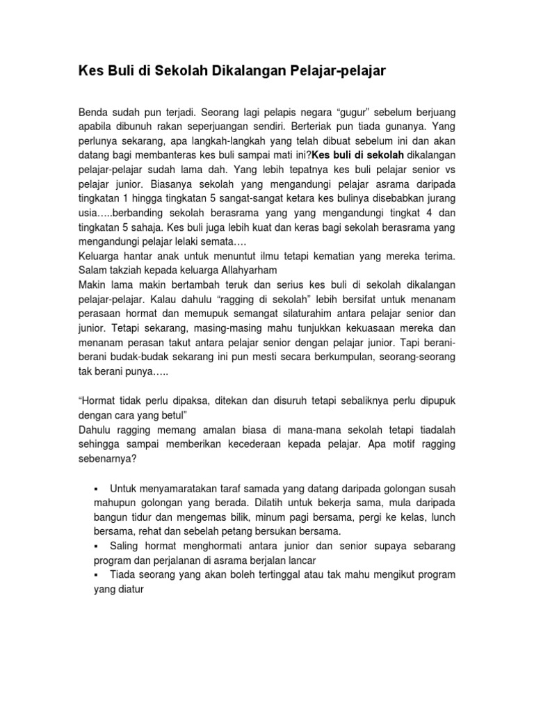 Kes Buli Di Sekolah Dikalangan Pelajar