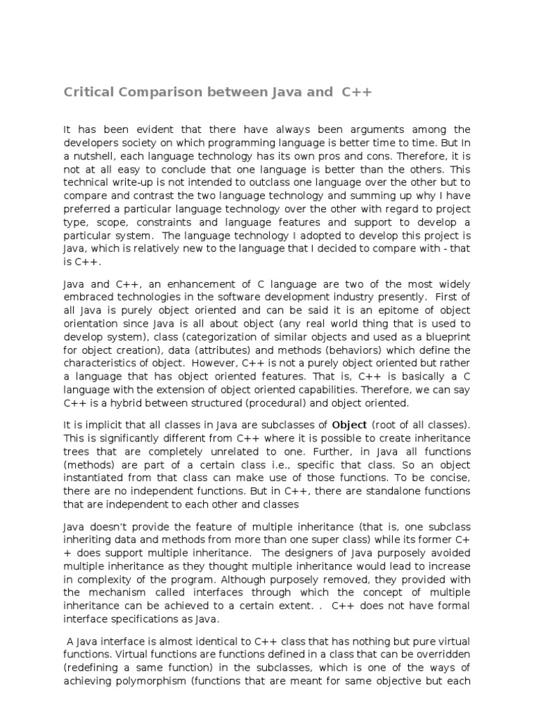 Critical Comparison Between Java and C | PDF | Inheritance (Object ...