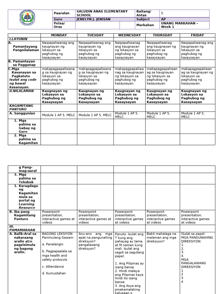 DLL Week 1 Ap | PDF | Philippines