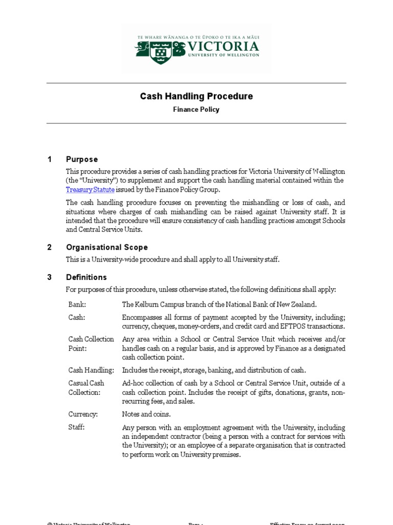 Cash Handling Policy PDF Credit Card Payments