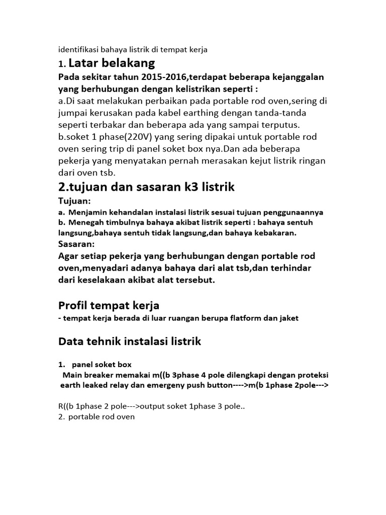 Identifikasi Bahaya Listrik Di Tempat Kerja Pdf