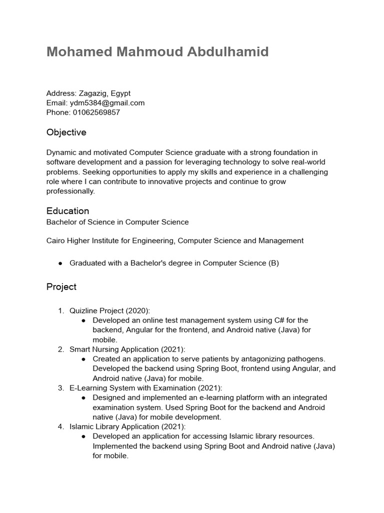 Mohamed Mahmoud Abdulhamid Resume Pdf