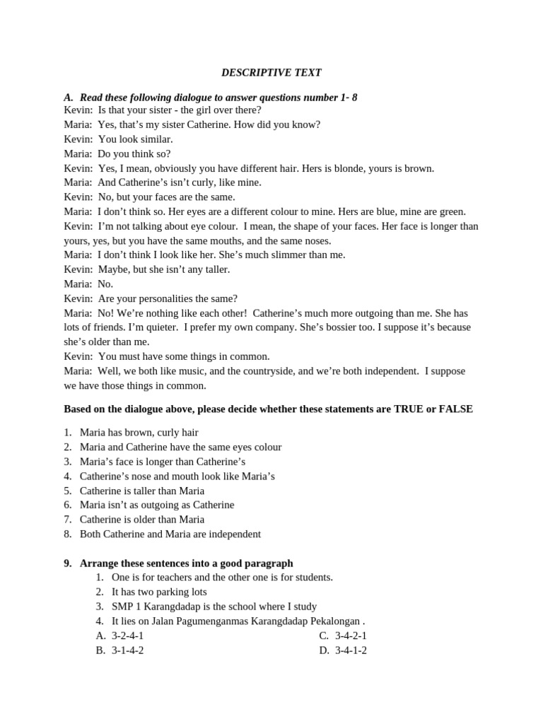 Soal Ulangan Descriptive Text | PDF