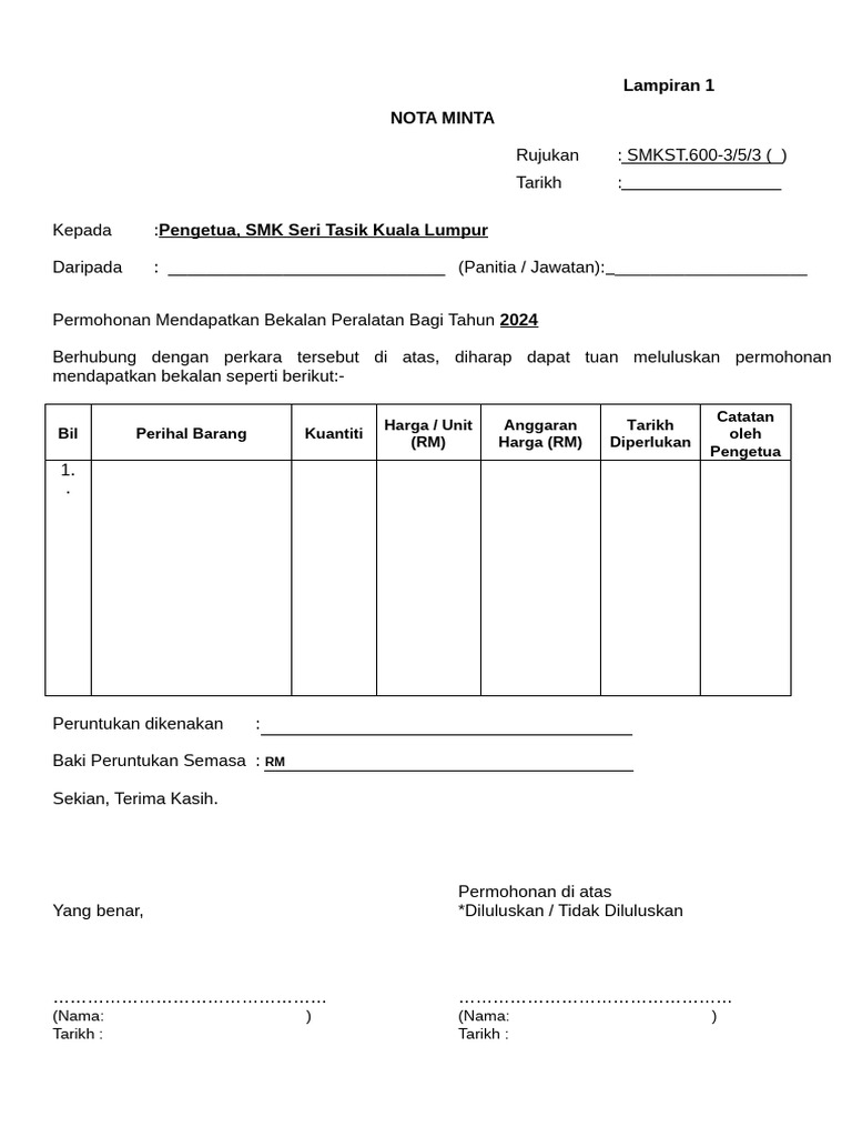 Nota Minta 2024 | PDF