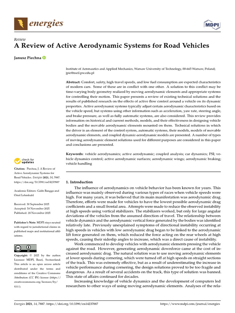 A Review of Active Aerodynamic Systems For Road Ve | PDF