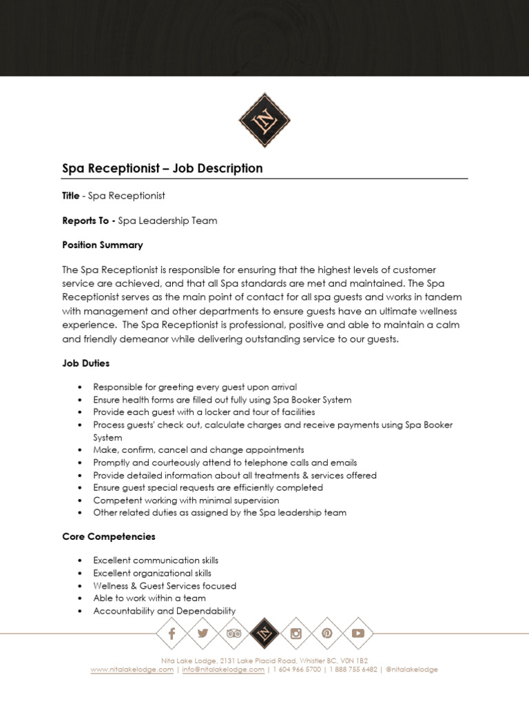 Spa Receptionist | PDF