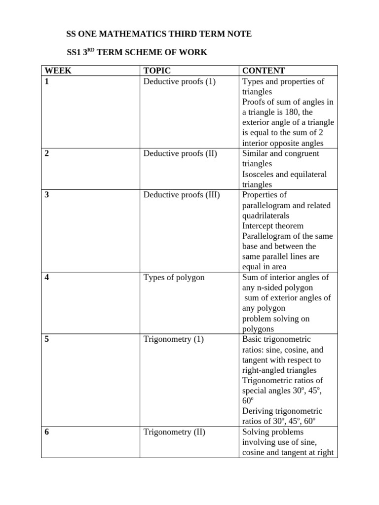 SS1 Mathematics Third Term Notes | PDF | Triangle | Trigonometry