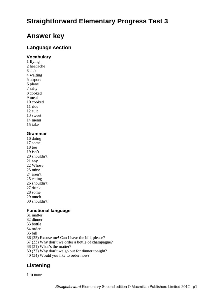 Progress Test Key 3 | PDF