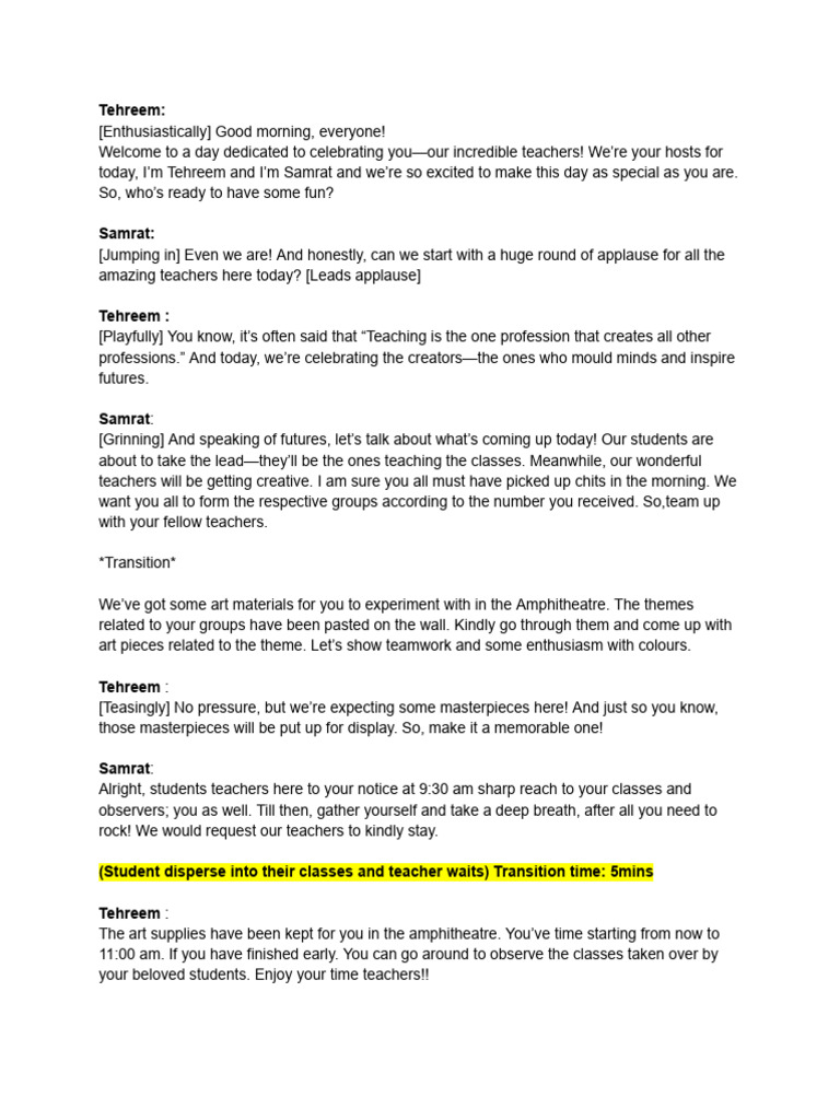 Teacher's Day - 2024 - Script | PDF