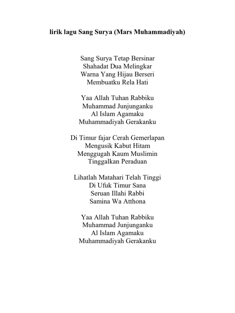 Lirik Lagu Sang Surya