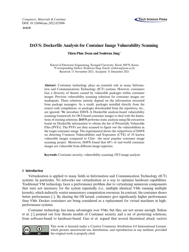 DAVS - Dockerfile Analysis For Container Image Vulnerability Scanning | PDF