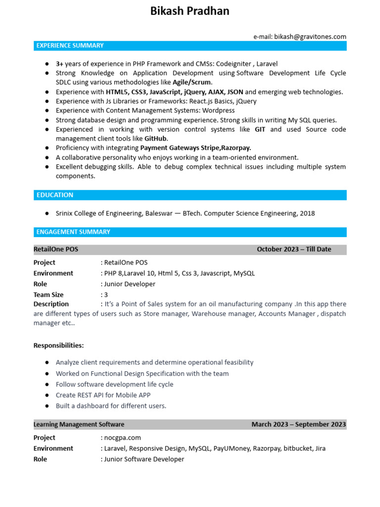 Bikash Pradhan: Junior Developer Profile | PDF | My Sql | Java Script