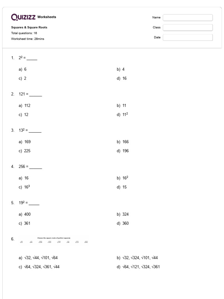 Squares & Square Roots - Q02 | PDF