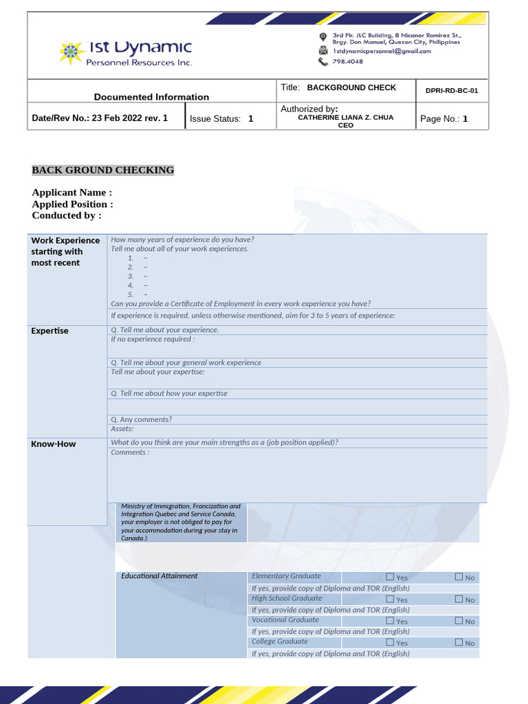 DPRI RD BC 01 Background Check | PDF