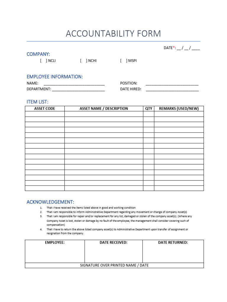 Accountability Form | PDF