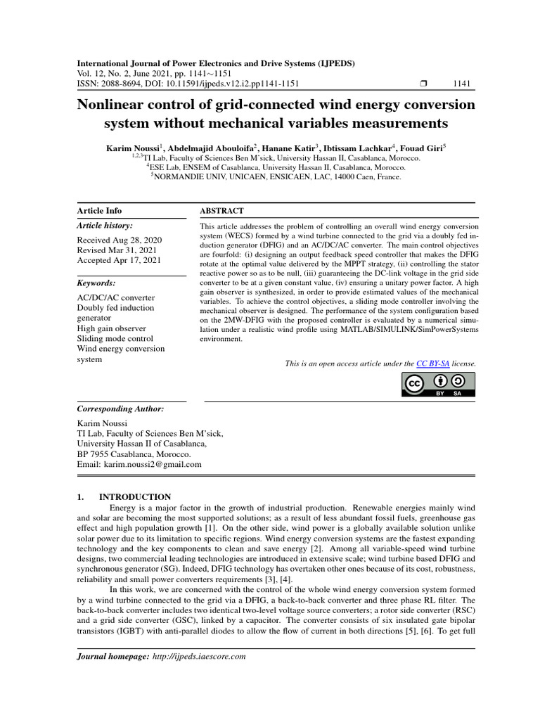 Nonlinear control of grid connected wind energy conversion system