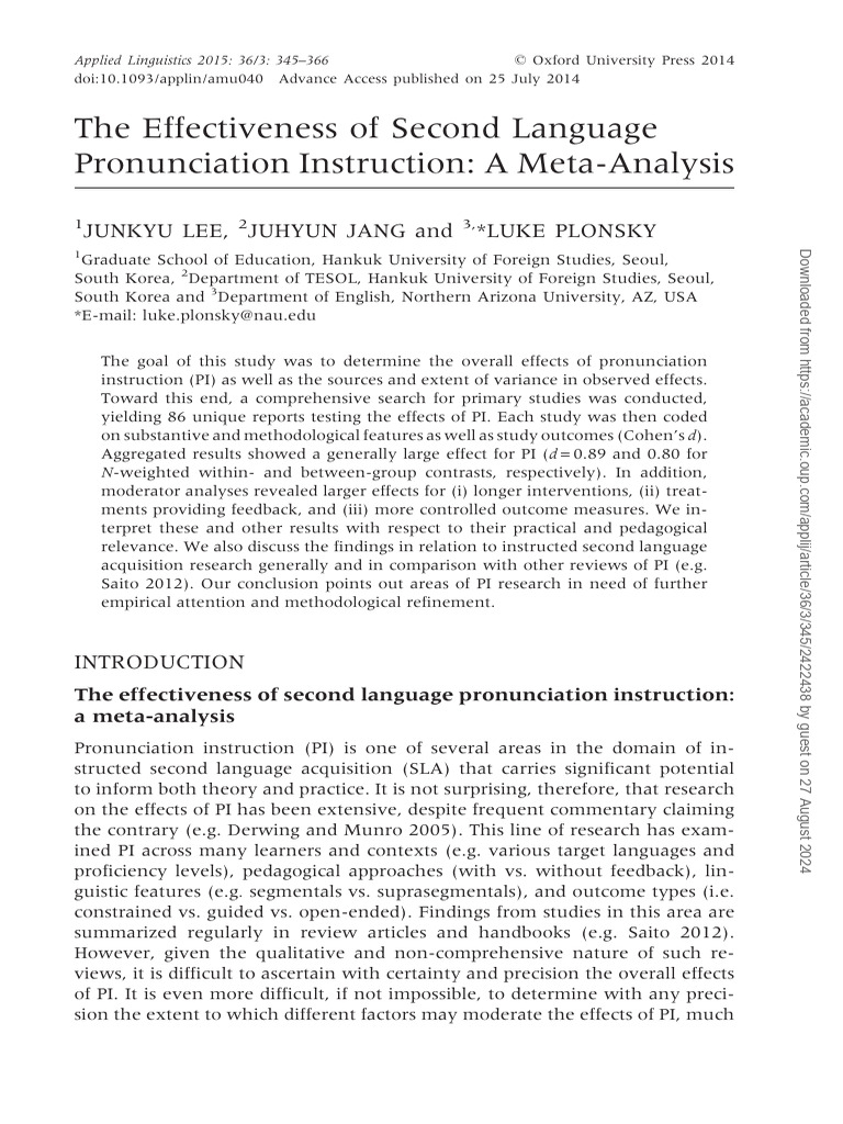 Meta-Analysis of Pronunciation Instruction | PDF | Second Language ...