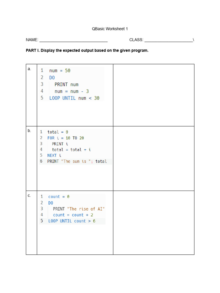 PART I. Display The Expected Output Based On The Given Program | PDF