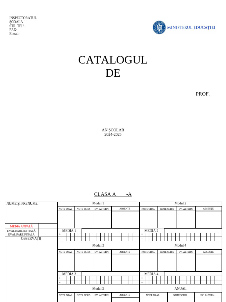 Catalogul Profesorului Pe Module | PDF