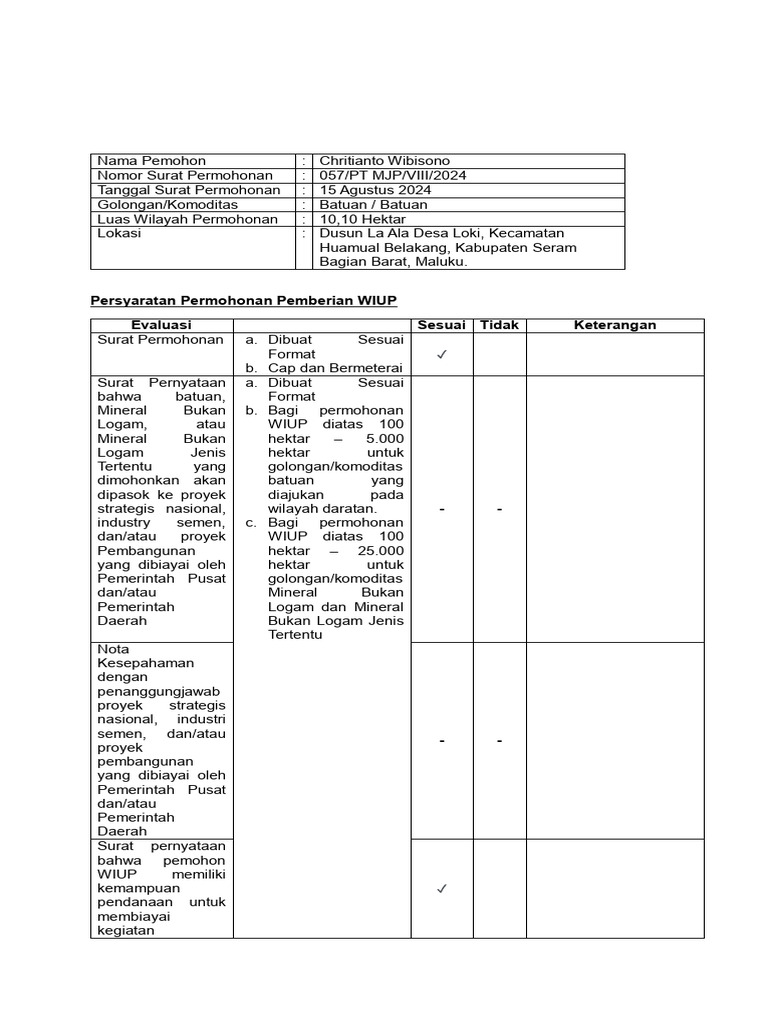 Format Persyaratan Permohonan Wiup | PDF