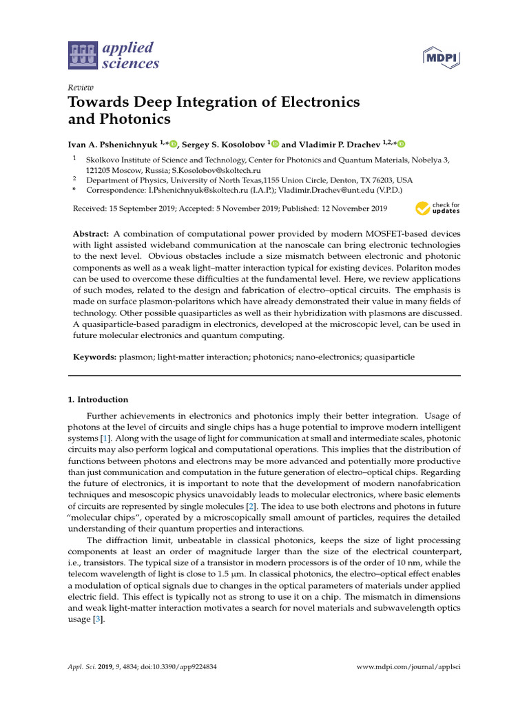 Applied Sciences: Towards Deep Integration of Electronics and Photonics ...