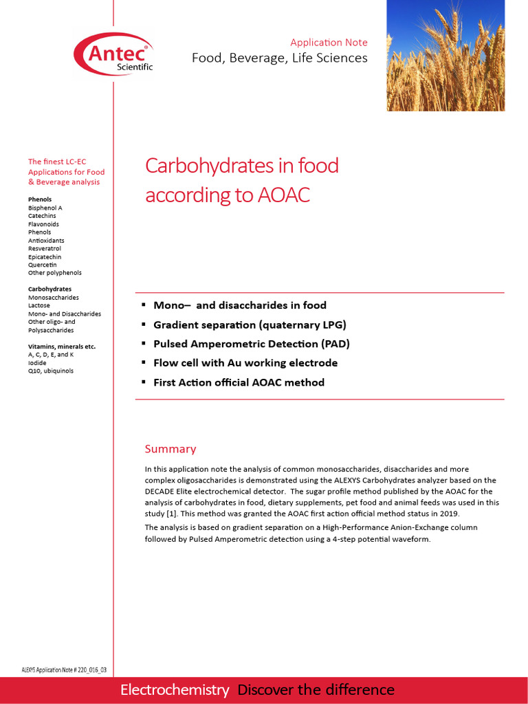 220 016 Carbohydrates in Food According To AOAC | PDF