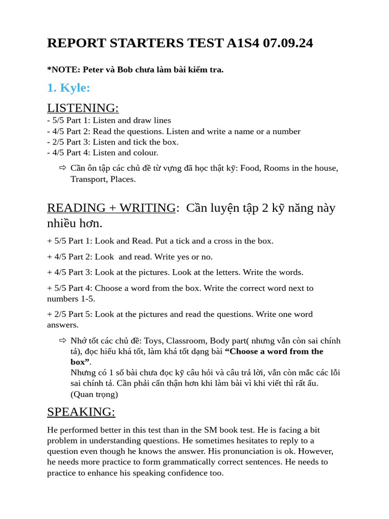 Report Starters Test A1s4 | PDF