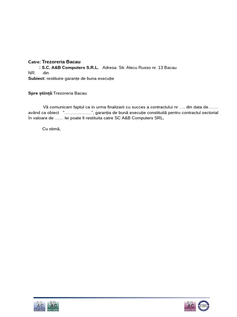 Model Adresa Restituire GBE | PDF