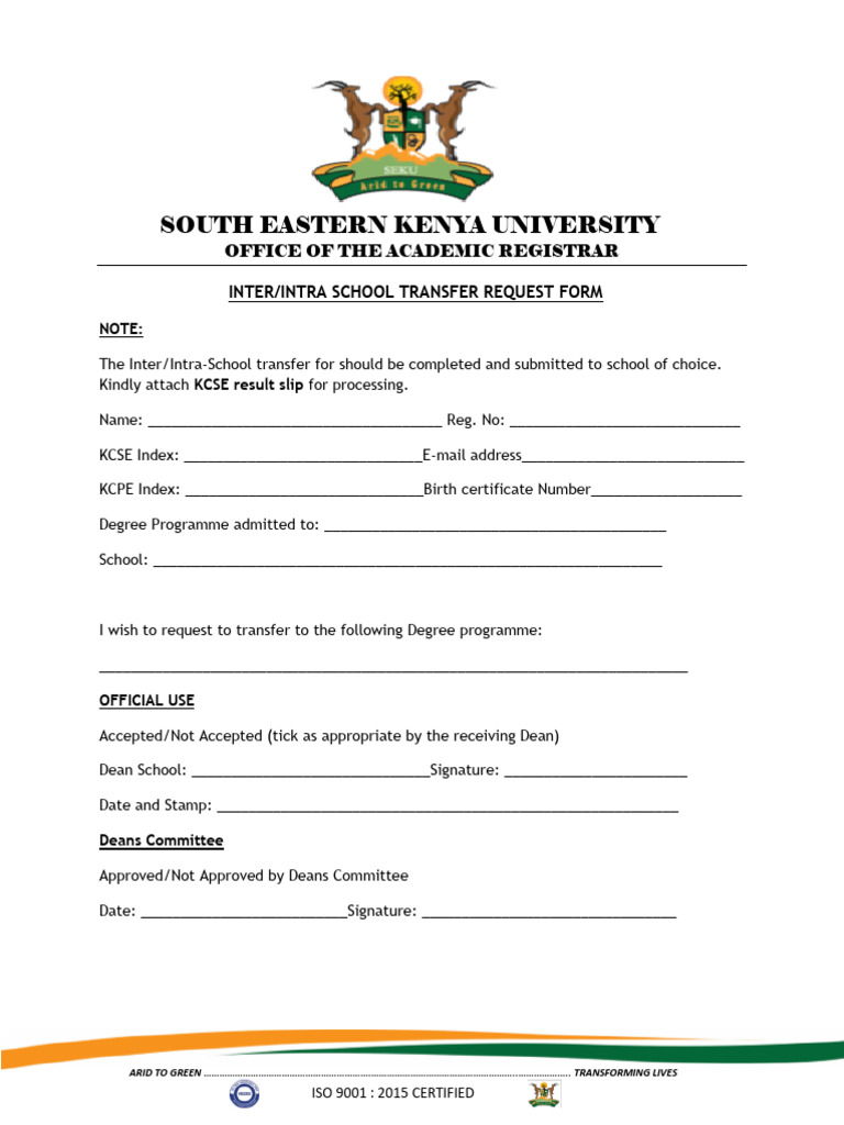 Seku Inter School Transfer Form Pdf