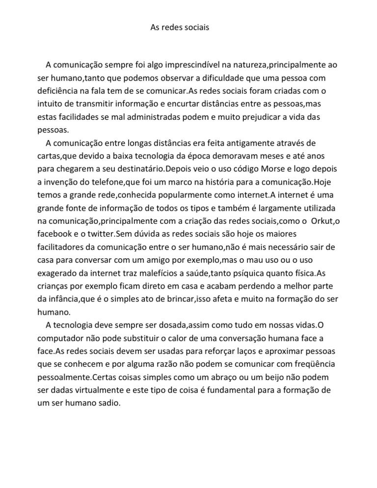 As redes sociais(modelo de redação)