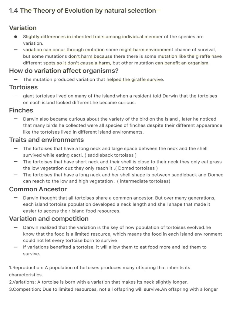 1.4 The Theory of Evolution by Natural Selection | PDF