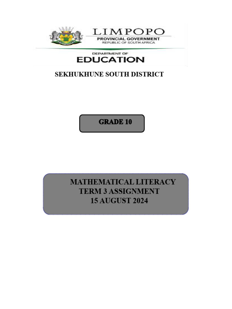 Grade 10 Maths Literacy Term 3 Assignment | PDF | Interest | Prices