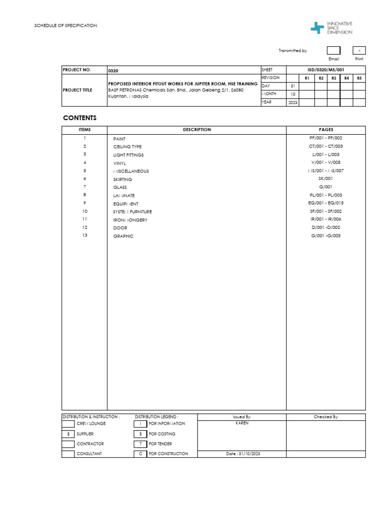 0320 - Schedule of Specifications - 20231103 | PDF
