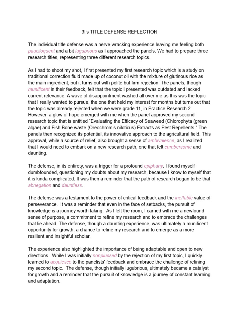 3i's Title Defense Reflection - Ramos | PDF