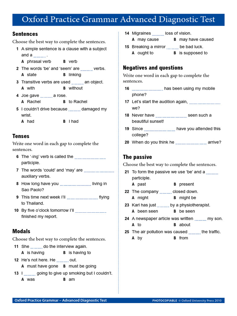 Oxford Practice Grammar Advanced Diagnos | PDF